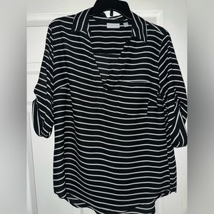 New York and Company. Black & White Stripped Blouse. Size Medium. BARELY WORN.